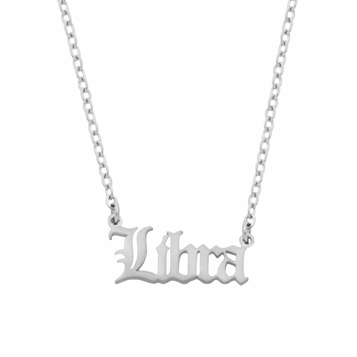 Urbanti Stainless Steel Old English Zodiac Necklace Silver / Libra