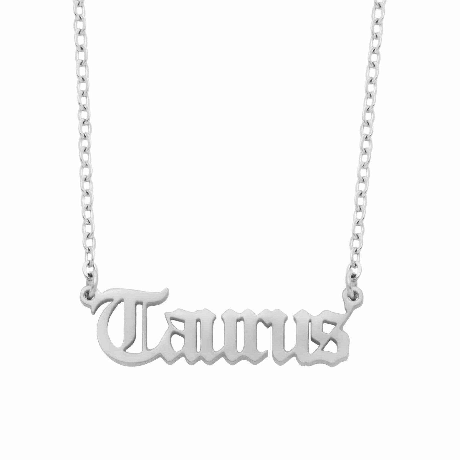 Urbanti Stainless Steel Old English Zodiac Necklace Silver / Taurus