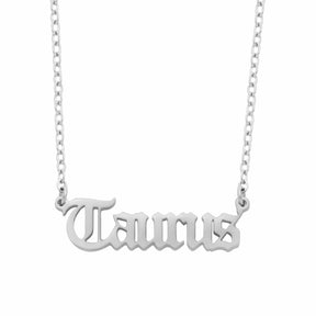 Urbanti Stainless Steel Old English Zodiac Necklace Silver / Taurus