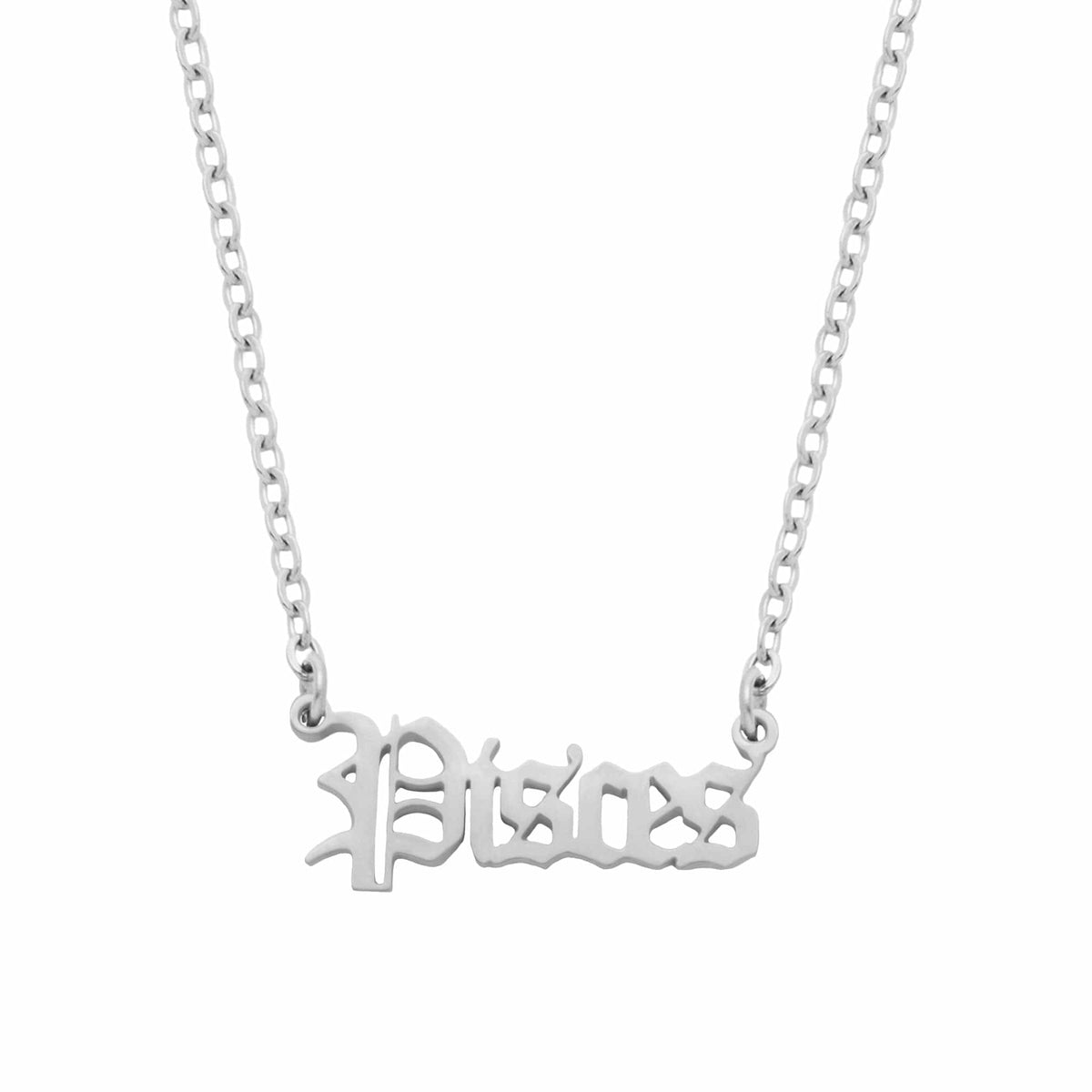 Urbanti Stainless Steel Old English Zodiac Necklace Silver / Pisces