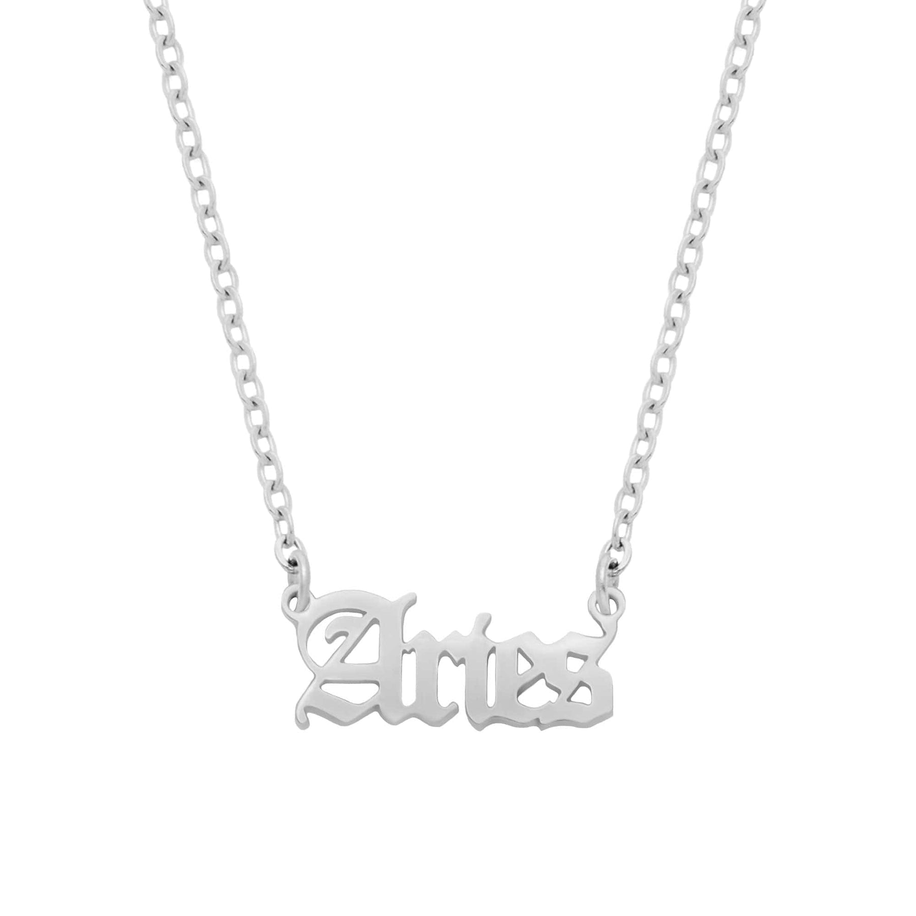 Urbanti Stainless Steel Old English Zodiac Necklace Silver / Aries