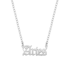 Urbanti Stainless Steel Old English Zodiac Necklace Silver / Aries