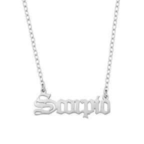 Urbanti Stainless Steel Old English Zodiac Necklace Silver / Scorpio
