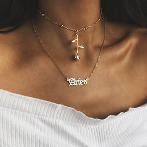 Urbanti Stainless Steel Old English Zodiac Necklace