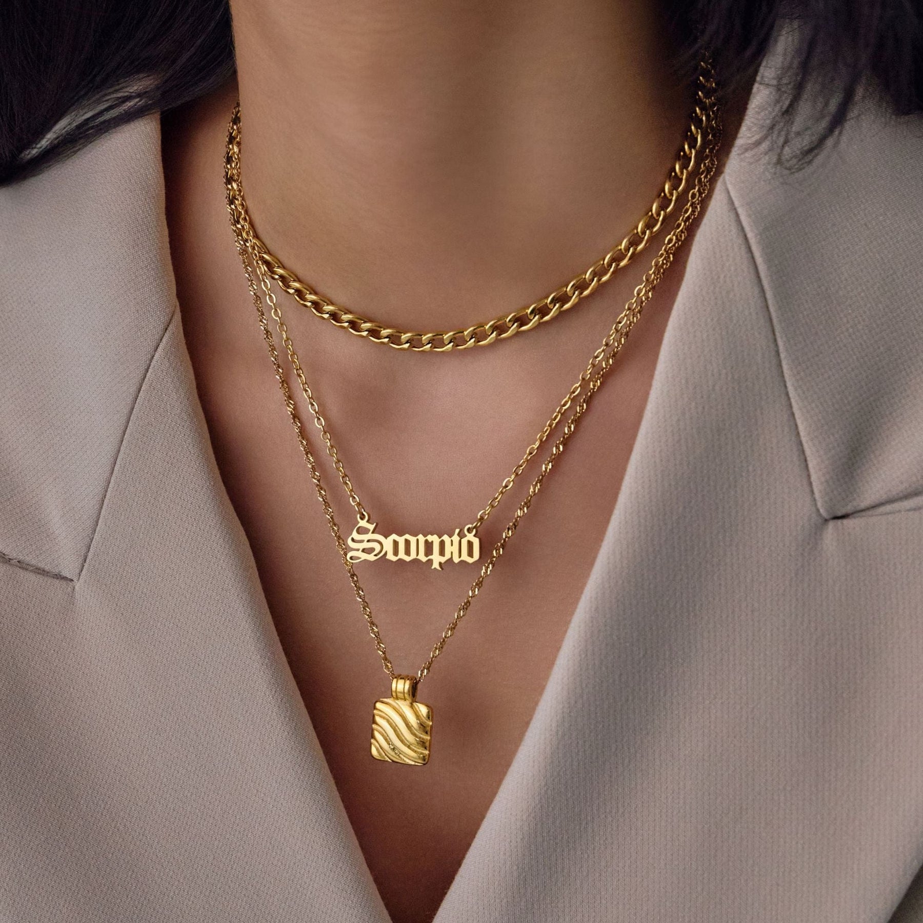 Urbanti Stainless Steel Old English Zodiac Necklace