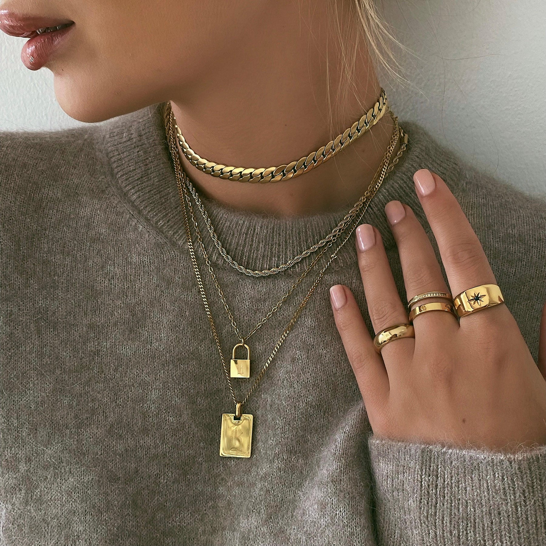 Urbanti Stainless Steel Padlock Gothic Initial Necklace