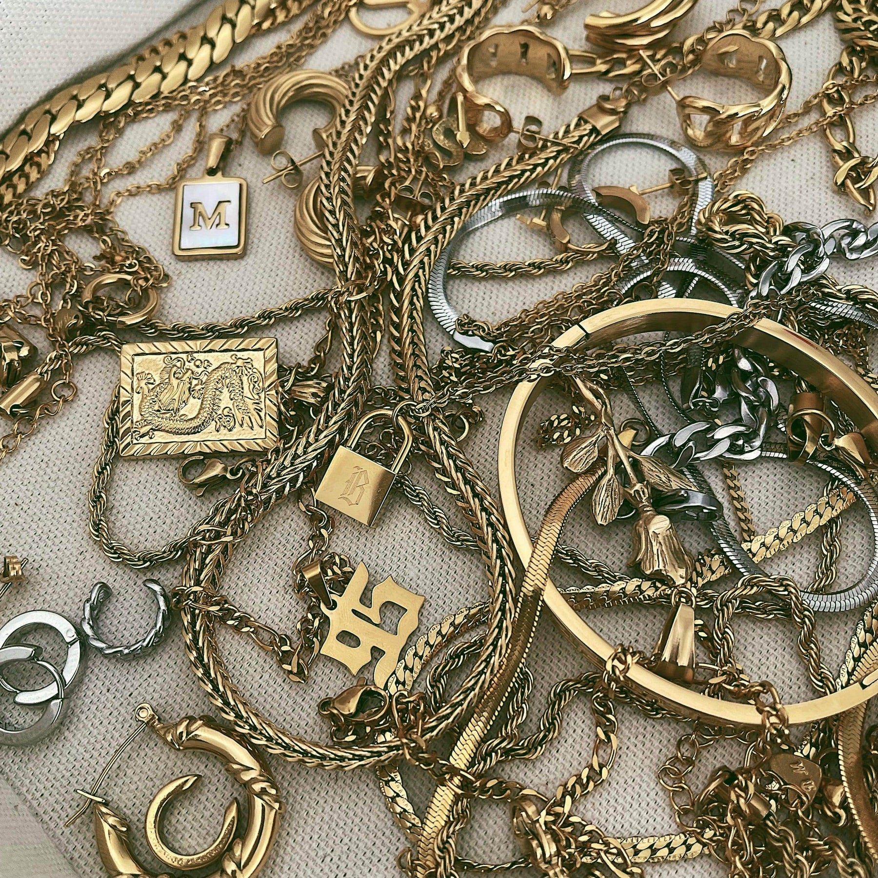 Urbanti Stainless Steel Padlock Gothic Initial Necklace