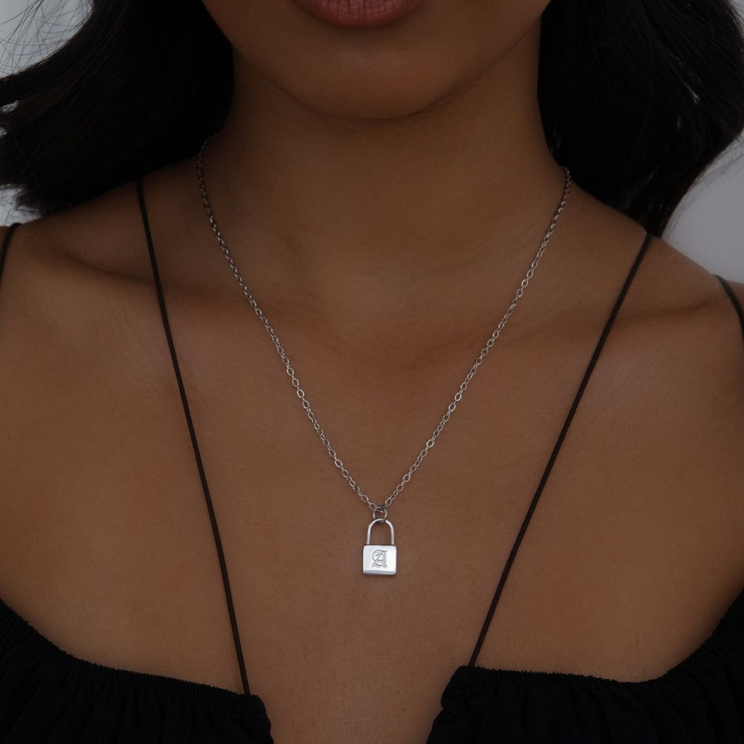 Urbanti Stainless Steel Padlock Gothic Initial Necklace