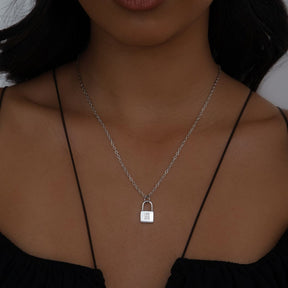 Urbanti Stainless Steel Padlock Gothic Initial Necklace