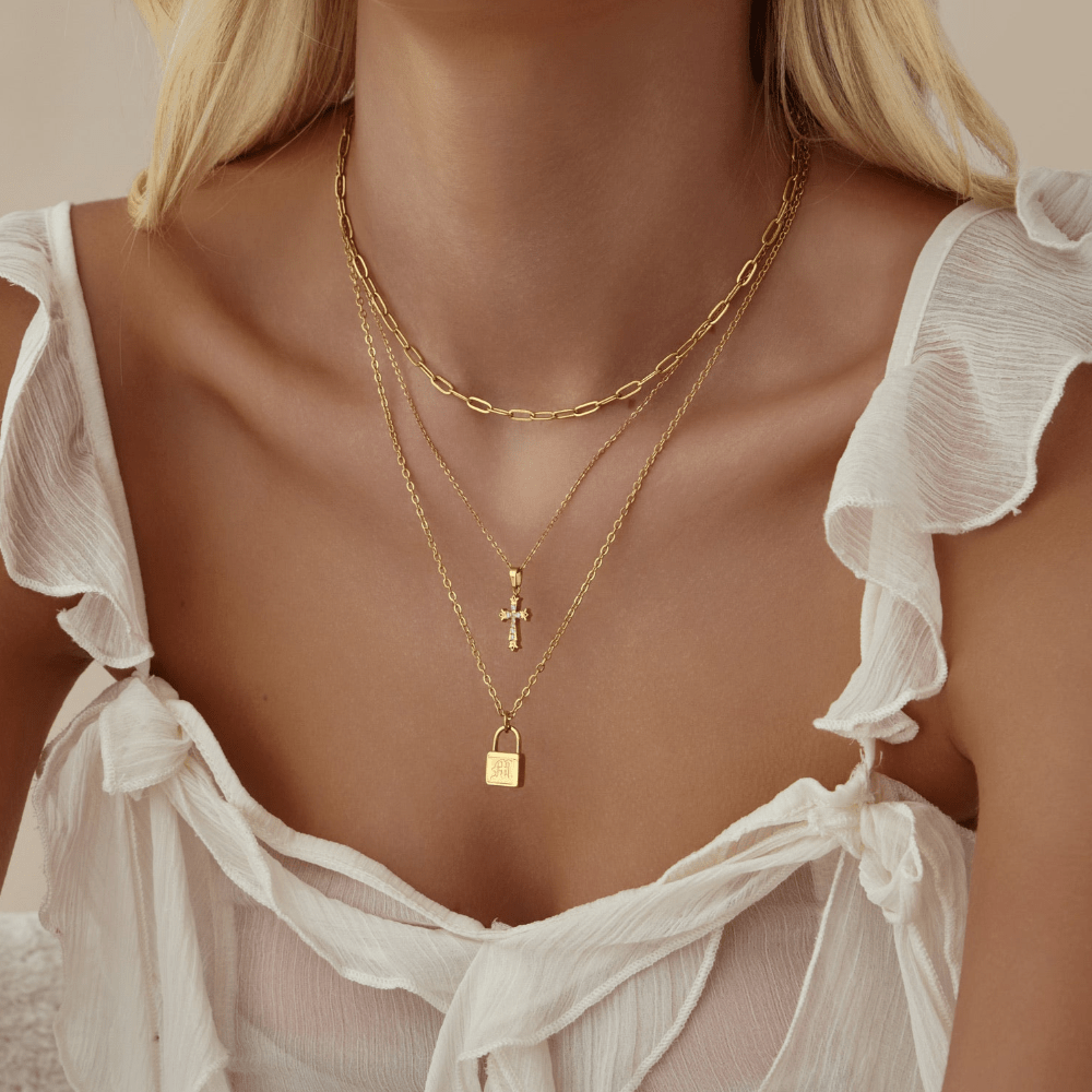 Urbanti Stainless Steel Padlock Gothic Initial Necklace