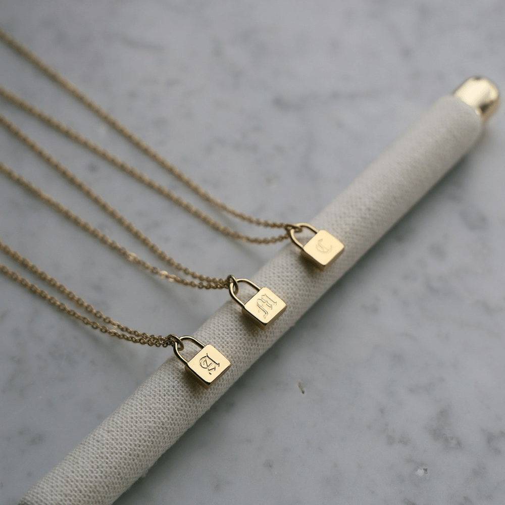 Urbanti Stainless Steel Padlock Gothic Initial Necklace