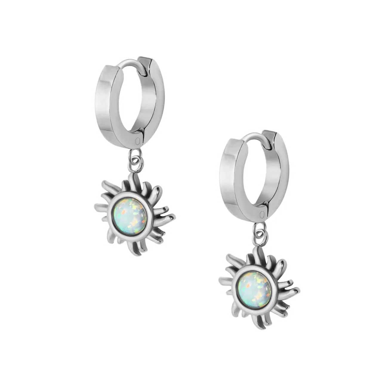 Urbanti Stainless Steel Rae Opal Hoop Earrings Silver