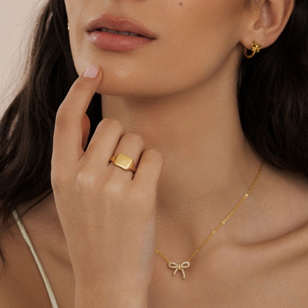 Urbanti Stainless Steel Raina Initial Signet Ring