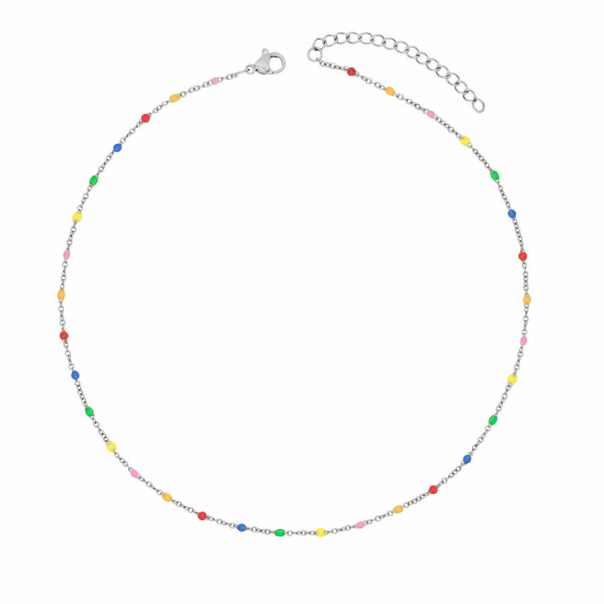 Urbanti Stainless Steel Rainbow Beaded Necklace Silver