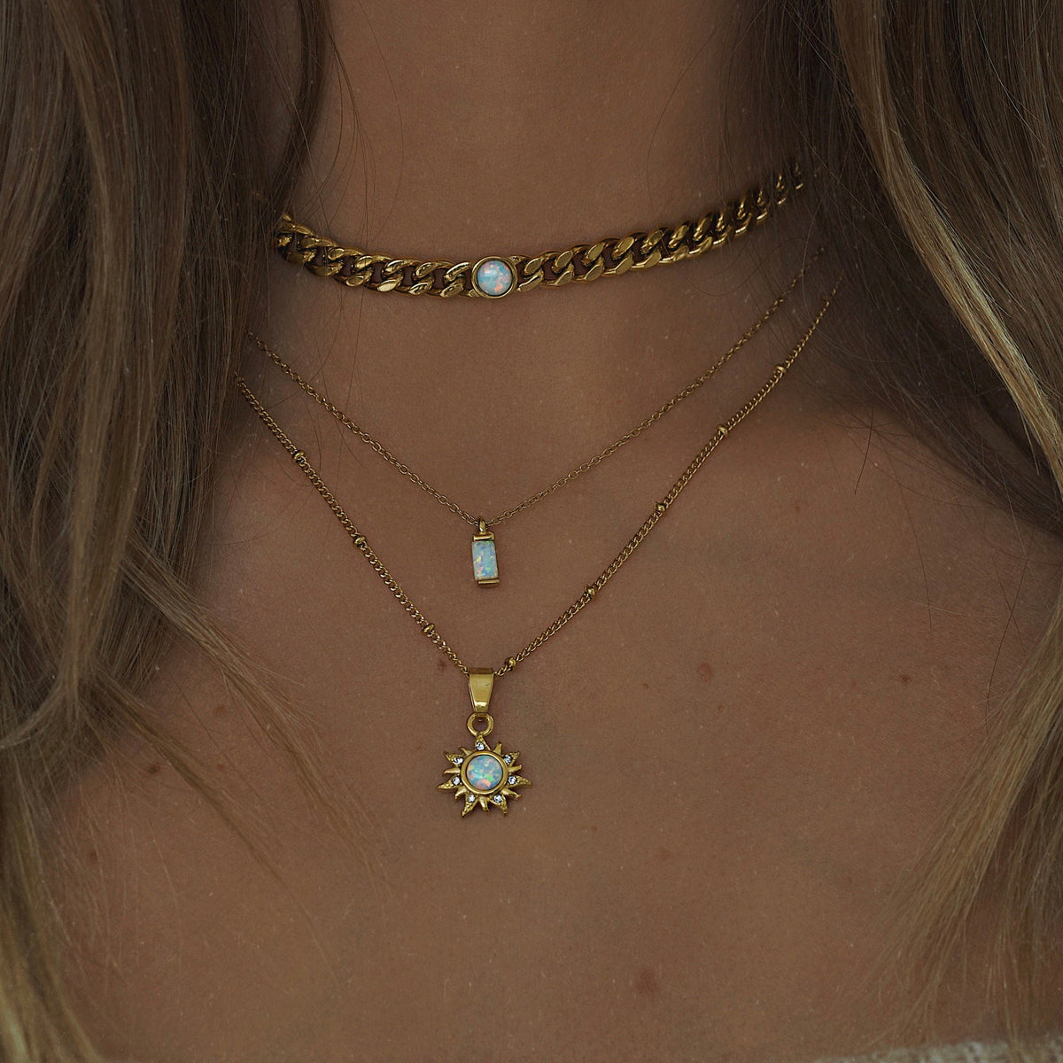 Urbanti Stainless Steel Sunbeam Opal Necklace