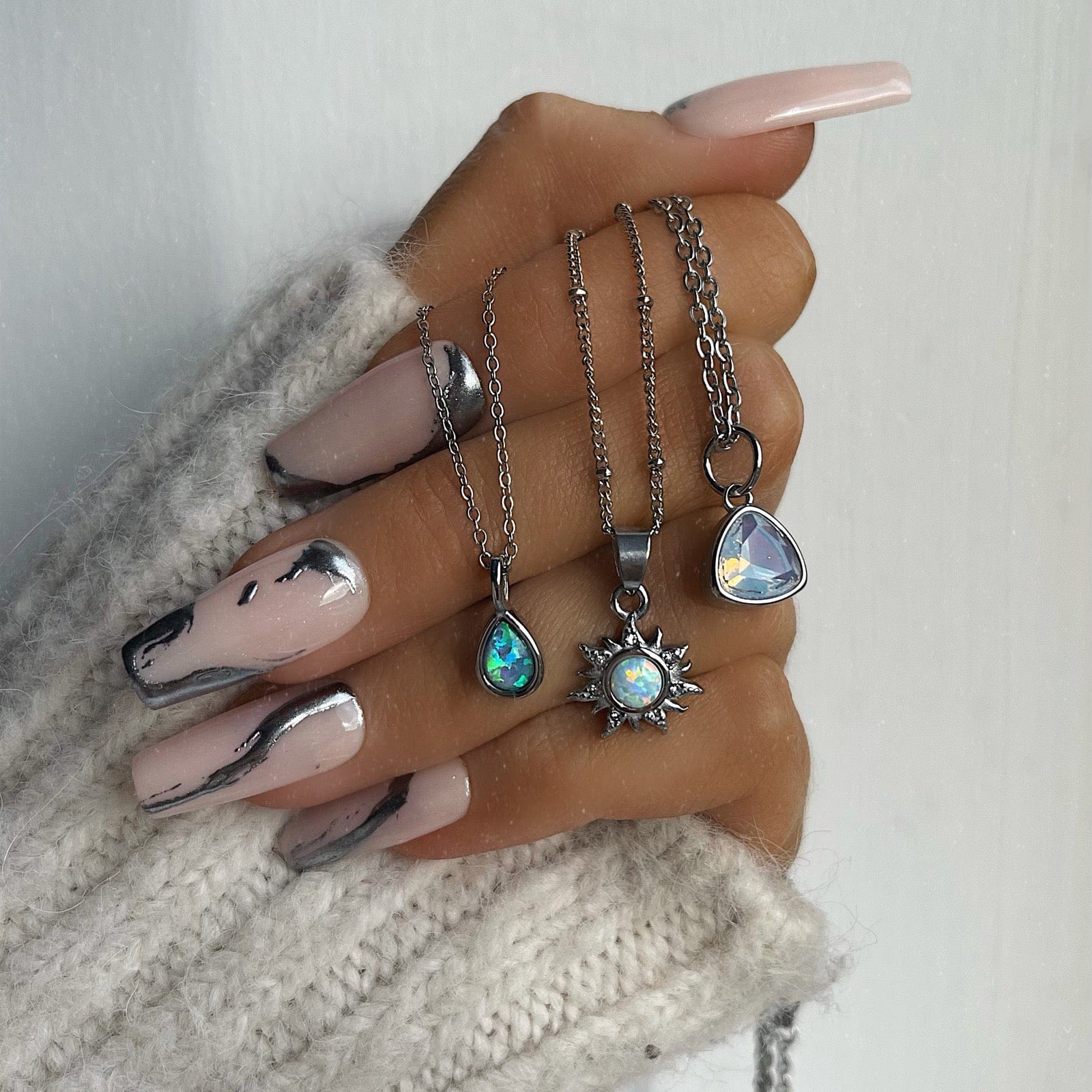 Urbanti Stainless Steel Sunbeam Opal Necklace