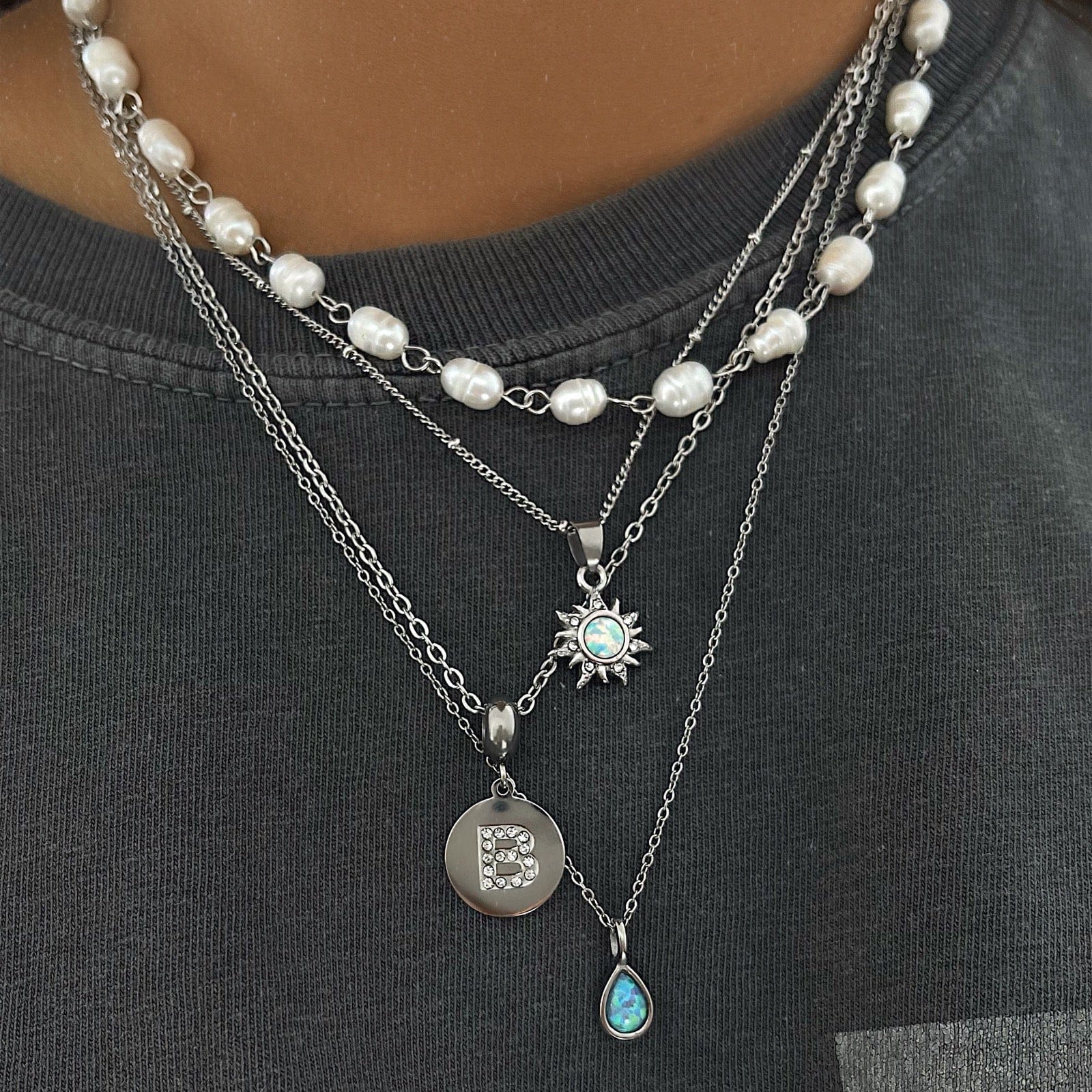 Urbanti Stainless Steel Sunbeam Opal Necklace