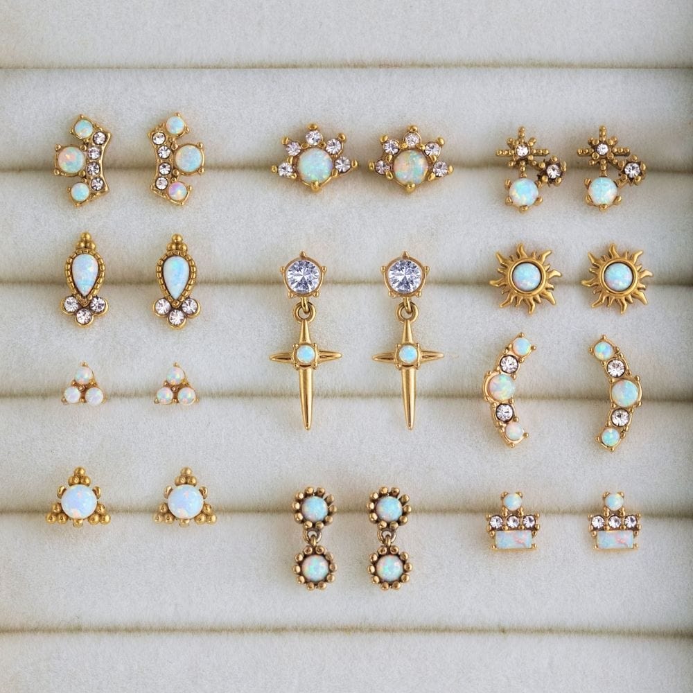 Urbanti Stainless Steel Sunbeam Opal Stud Earrings