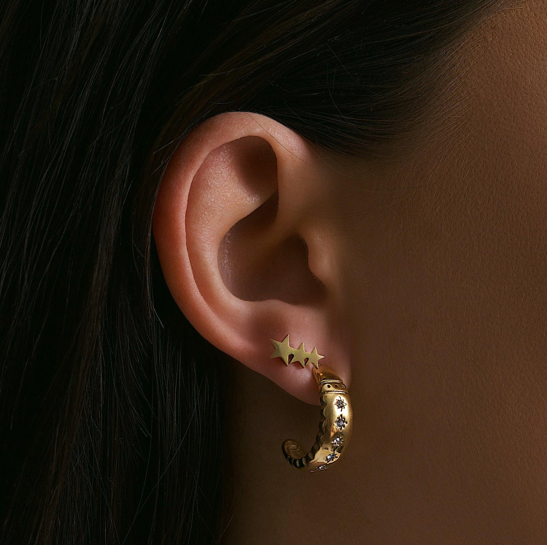 Urbanti Stainless Steel Triple Star Stud Earrings