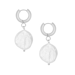 Urbanti Stainless Steel Tulum Pearl Hoop Earrings Silver