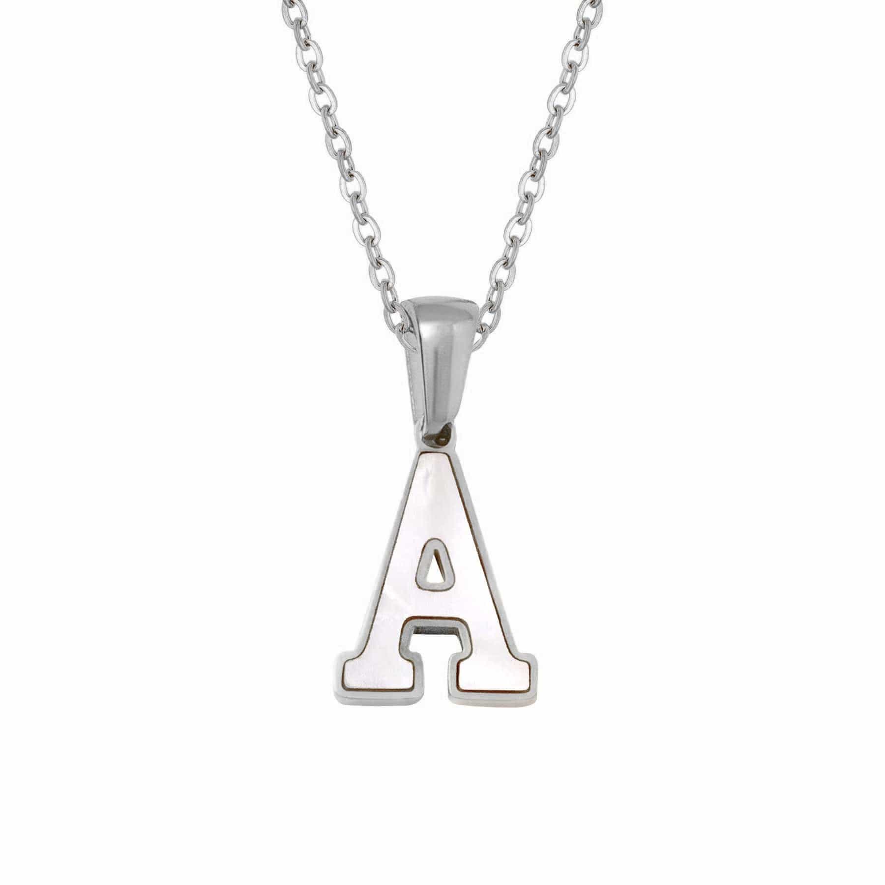Urbanti Stainless Steel Varsity Pearl Initial Necklace Silver / A