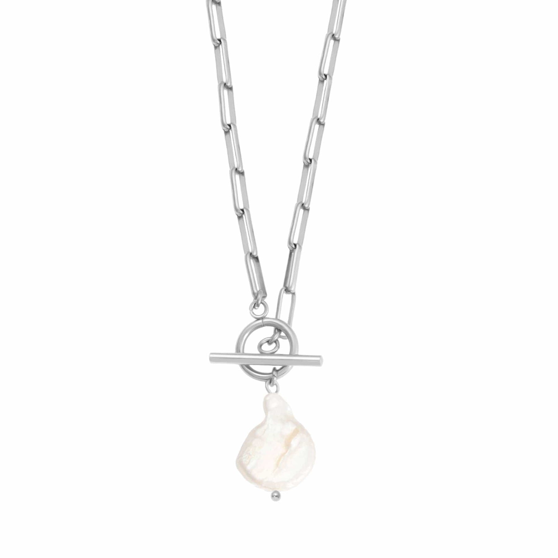 Urbanti Stainless Steel Waikiki Pearl TBar Necklace Silver