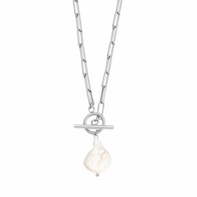 Urbanti Stainless Steel Waikiki Pearl TBar Necklace Silver