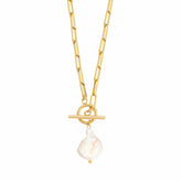 Urbanti Stainless Steel Waikiki Pearl TBar Necklace Gold