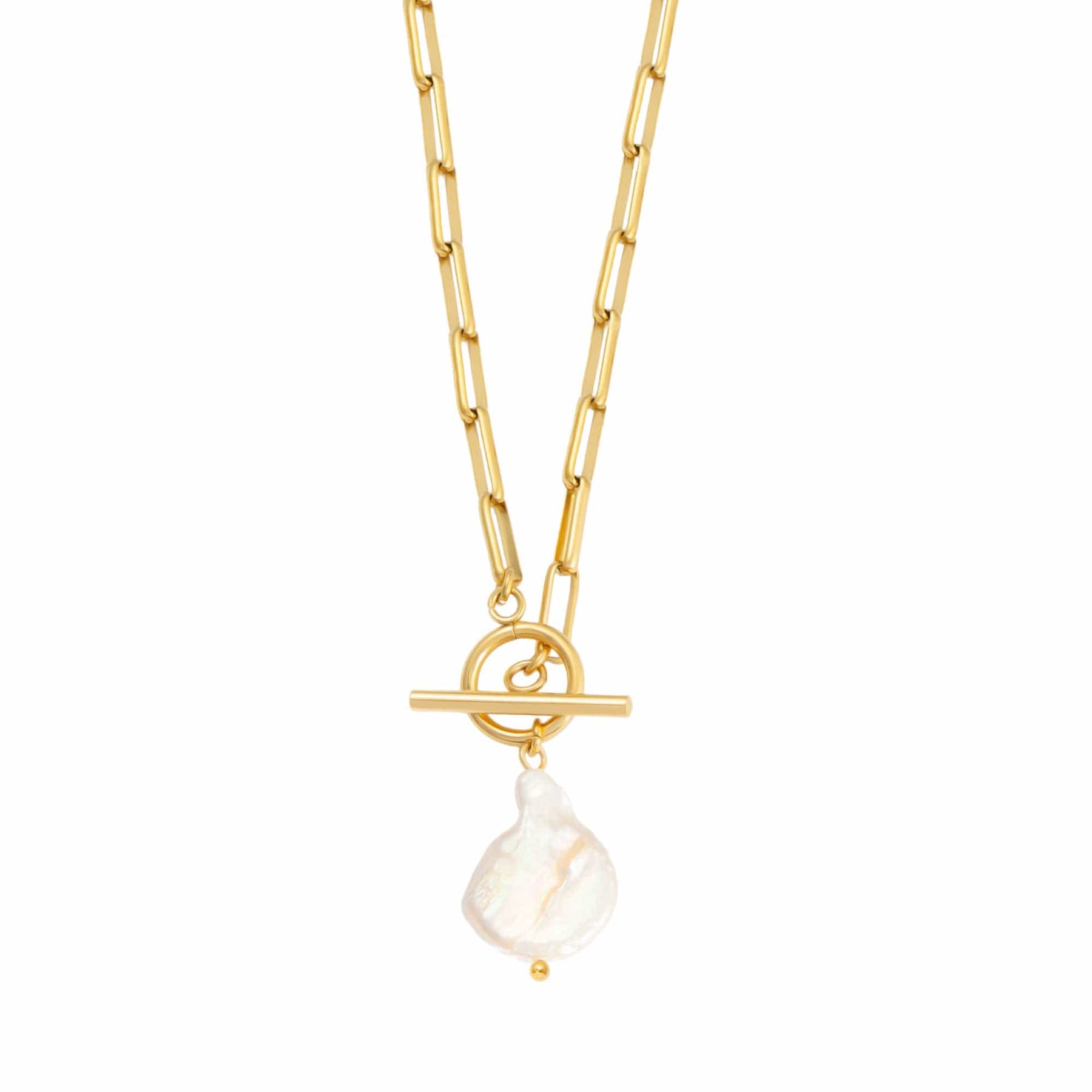 Urbanti Stainless Steel Waikiki Pearl TBar Necklace Gold