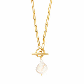 Urbanti Stainless Steel Waikiki Pearl TBar Necklace Gold