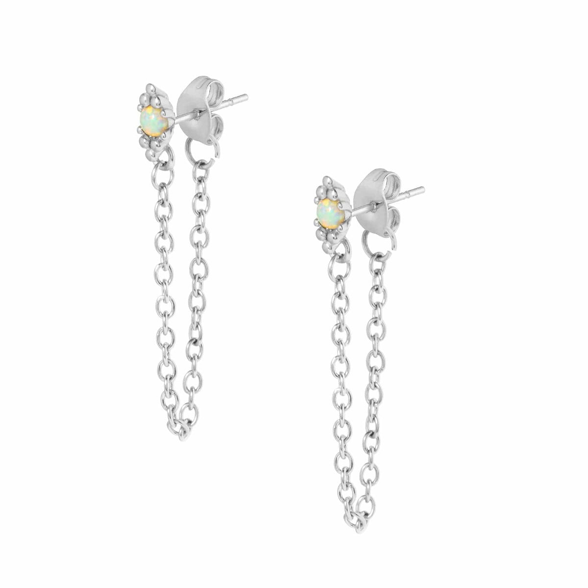 Urbanti Stainless Steel Zora Opal Stud Drop Earrings Silver