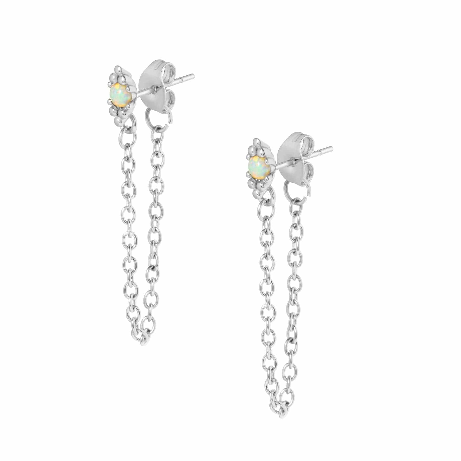 Urbanti Stainless Steel Zora Opal Stud Drop Earrings Silver