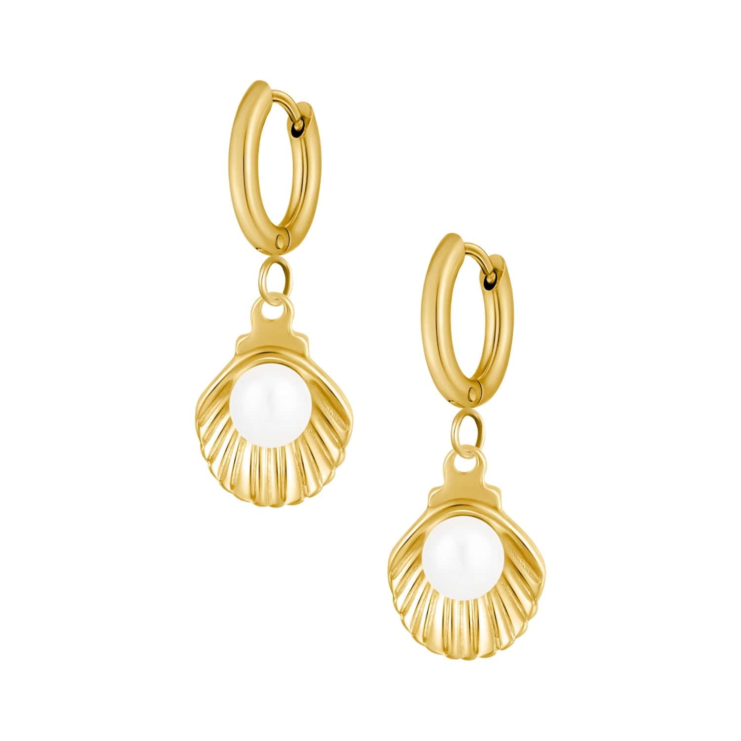 Urbanti Stainless Steel Coast Pearl Hoop Earrings