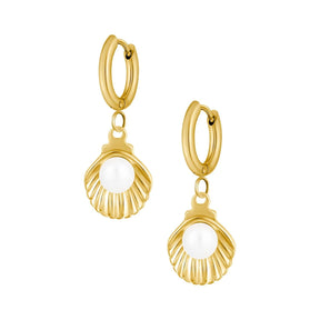 Urbanti Stainless Steel Coast Pearl Hoop Earrings