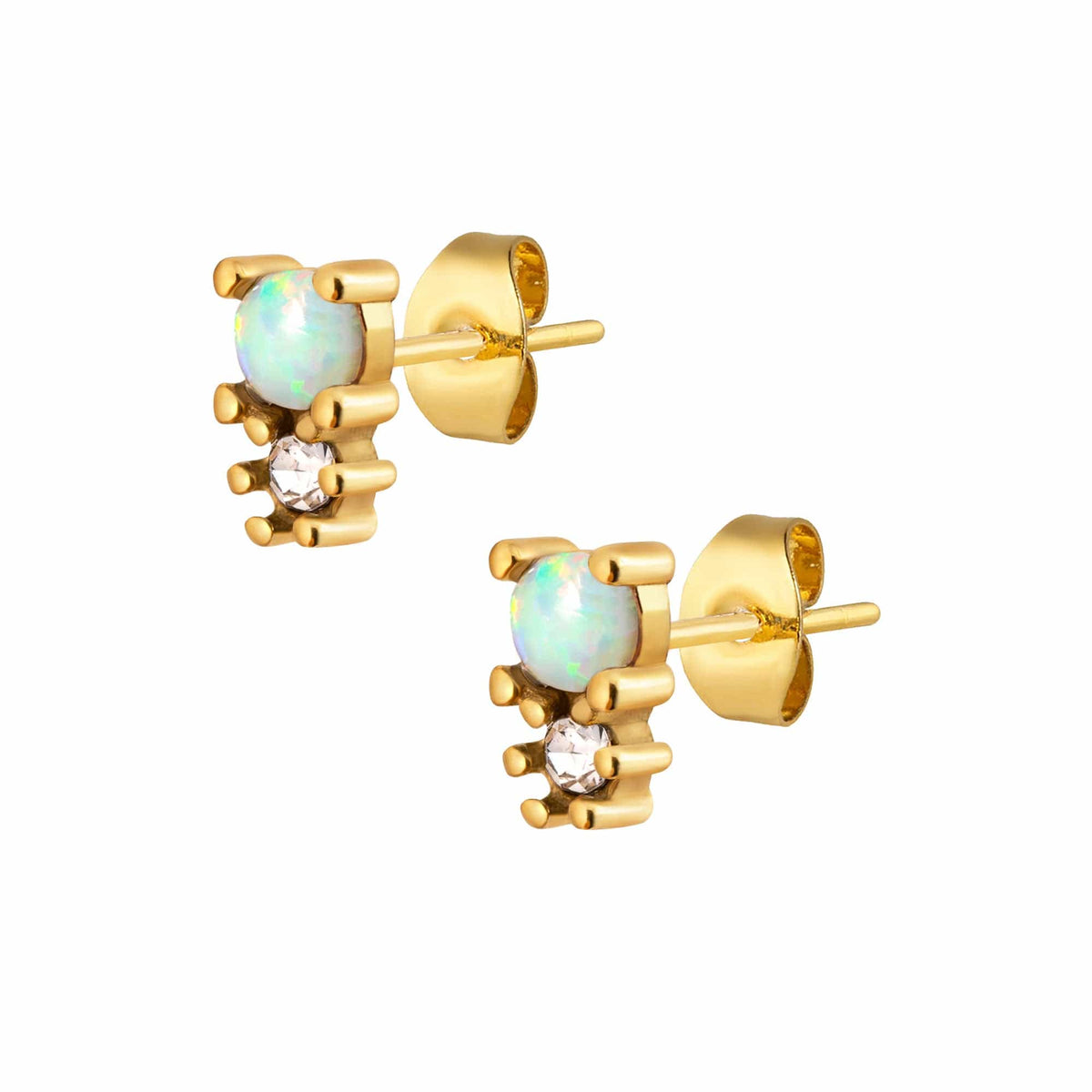 Urbanti Stainless Steel Halo Opal Stud Earrings Gold