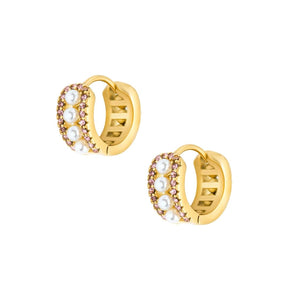 Urbanti Stainless Steel Anshi Pearl Hoop Earrings Gold