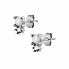 Urbanti Stainless Steel Halo Opal Stud Earrings Silver